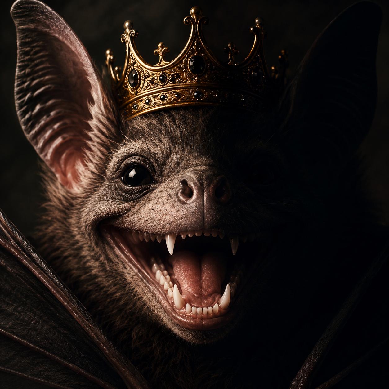 Crowned bat with open mouth in dramatic low light